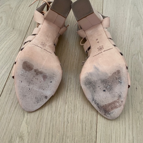 Loeffler Randall Luz Tassel Lace Up Leather Sandals in Beige